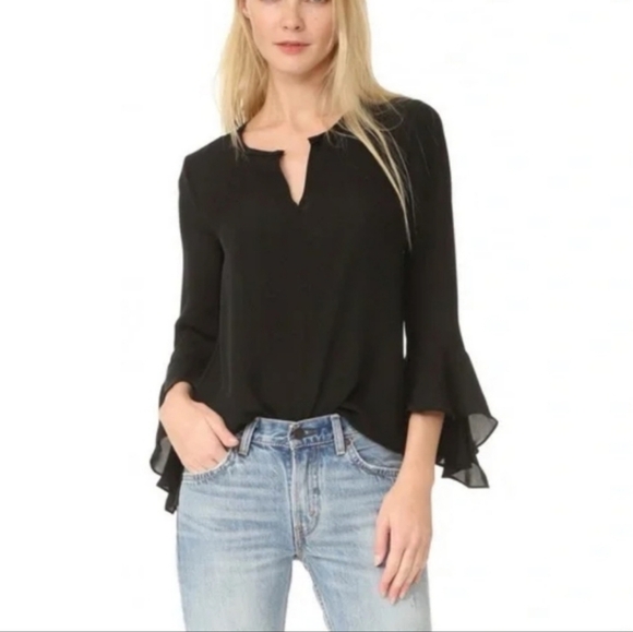 Kobi Halperin Shia Black Silk Flutter Sleeve Blouse - Picture 1 of 16
